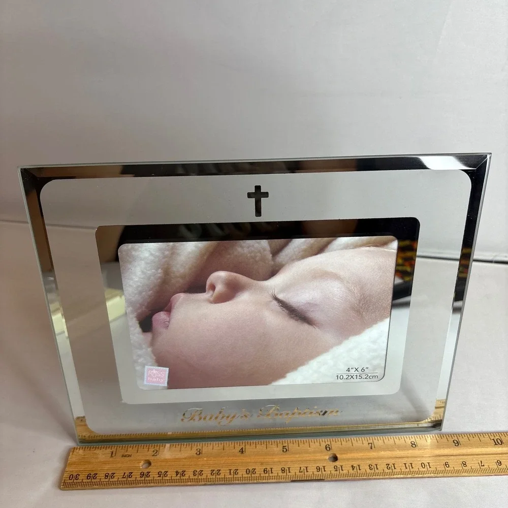 Russ Baby's Baptism‎ Photo Frame 4x6 Mirrored Cross Engraved Keepsake Nursery
